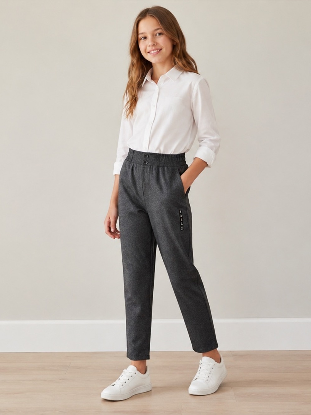 NWT Zara Girls Gray Tailored Pull-On Pants Size 11-12 NWT Chic Fit